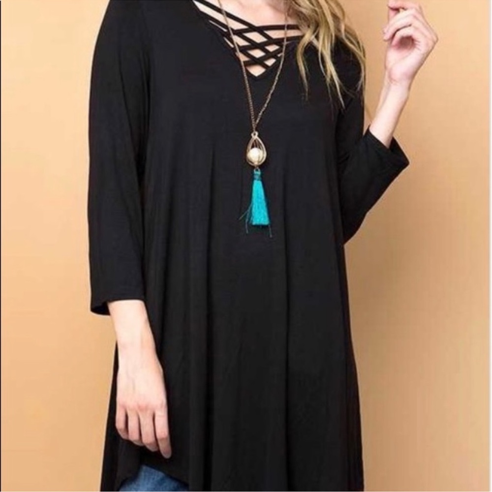 Women's Black Crisscross V-Neck Top